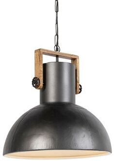 QAZQA Industriele hanglamp donkergrijs met mango hout - Mangoes