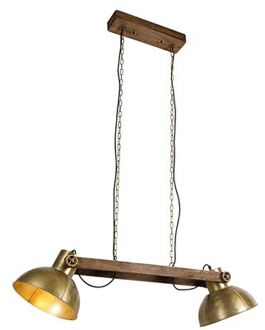 QAZQA Industriële Hanglamp Goud 2-lichts Met Hout - Mangoes