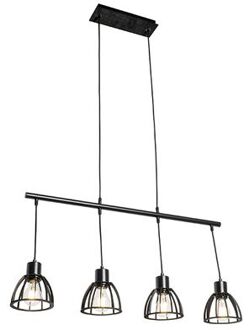 QAZQA Industriële Hanglamp Zwart 4-lichts - Fotu