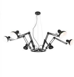 QAZQA Industriële hanglamp zwart 6-lichts verstelbaar - Hobby Spinne