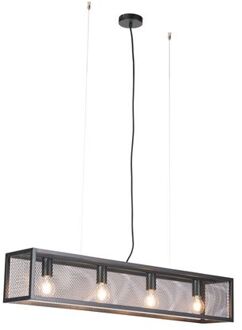 QAZQA Industriële hanglamp zwart met geweven 4-lichts - Cage