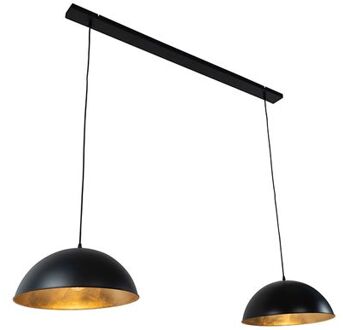 QAZQA Industriële Hanglamp Zwart Met Goud 2-lichts - Magnax