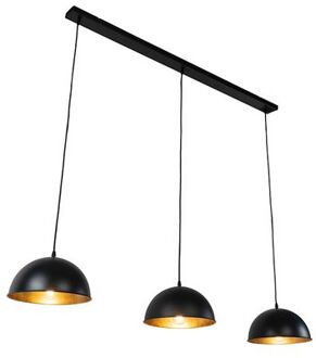 QAZQA Industriële hanglamp zwart met goud 3-lichts - Magnax