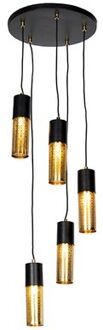 QAZQA Industriële Hanglamp Zwart Met Goud 5-lichts - Raspi