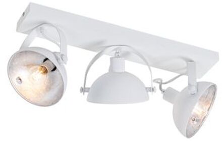 QAZQA Industriële Plafondlamp Wit Met Zilver 3-lichts Verstelbaar - Magnax