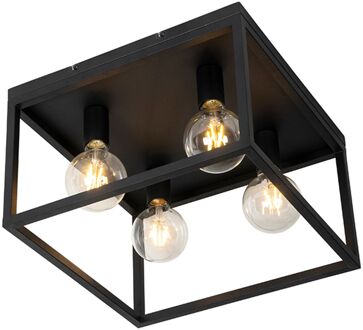 QAZQA Industriële plafondlamp zwart 40 cm 4-lichts - Cage