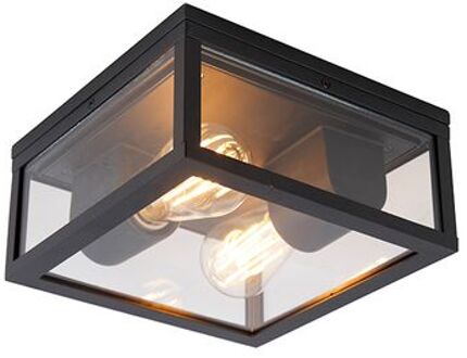 QAZQA Industriële plafondlamp zwart IP44 2-lichts - Charlois