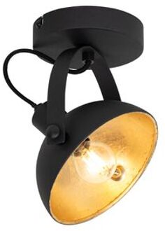 QAZQA Industriële Plafondlamp Zwart Met Goud 15 Cm Verstelbaar - Magnax