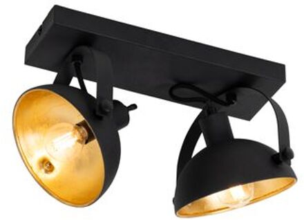 QAZQA Industriële Plafondlamp Zwart Met Goud 2-lichts Verstelbaar - Magnax