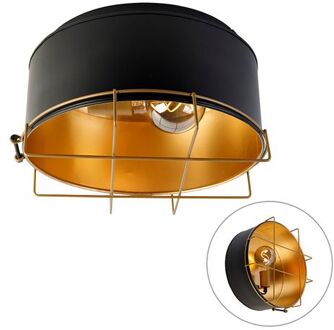 QAZQA Industriële plafondlamp zwart met goud 35 cm - Barril