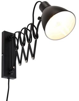 QAZQA Industriële wandlamp zwart met verstelbare arm - Merle