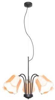 QAZQA Klassieke Hanglamp Zwart Met Lampenkap Goud 5-lichts - Nona