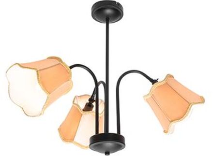QAZQA Klassieke Plafondlamp Zwart Met Lampenkap Goud 3-lichts - Nona