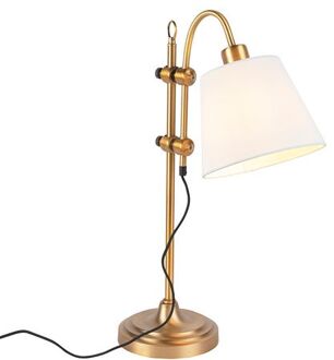 QAZQA Klassieke tafellamp brons met witte kap - Ashley