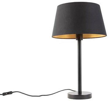 QAZQA Klassieke tafellamp zwart met zwarte kap 32 cm - Simplo