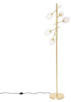 QAZQA Klassieke vloerlamp goud met glas 5-lichts - Elien