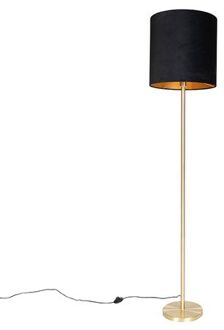 QAZQA Klassieke vloerlamp messing met zwarte kap 40 cm - Simplo