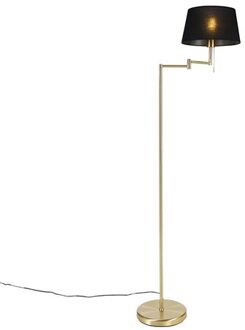 QAZQA Klassieke Vloerlamp Messing Met Zwarte Kap Verstelbaar - Ladas