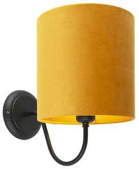 QAZQA Klassieke wandlamp zwart met gele velours kap - Matt Geel