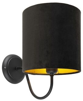QAZQA Klassieke wandlamp zwart met zwarte velours kap - Matt
