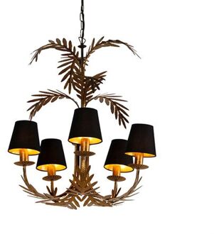 QAZQA Kroonluchter Goud Met Katoenen Klemkap Zwart 5-lichts - Botanica