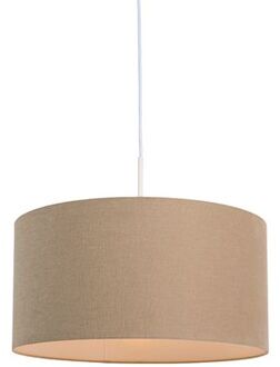 QAZQA Landelijke hanglamp wit met lichtbruine kap 50cm - Combi