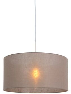 QAZQA Landelijke hanglamp wit met taupe kap 50 cm - Combi 1 Bruin