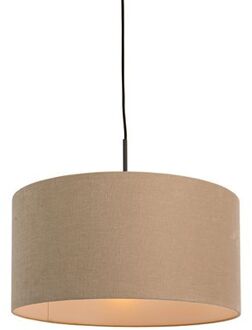 QAZQA Landelijke hanglamp zwart met beige kap 50cm - Combi