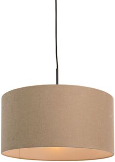 QAZQA Landelijke hanglamp zwart met beige kap 50cm - Combi