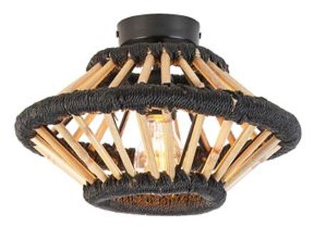 QAZQA Landelijke Plafondlamp Bamboe Met Zwart 30 Cm - Evalin