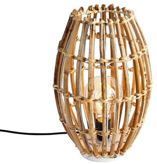 QAZQA Landelijke tafellamp bamboe met wit - Canna Capsule