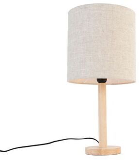 QAZQA Landelijke tafellamp hout met lichtbruine kap - Mels Wit