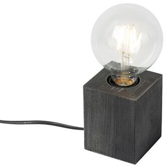 QAZQA Landelijke Tafellamp Zwart Hout - Bloc