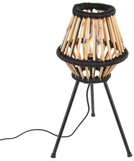 QAZQA Landelijke Tripod Tafellamp Bamboe Met Zwart - Evalin