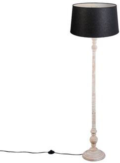 QAZQA Landelijke vloerlamp grijs met zwarte linnen kap - Classico