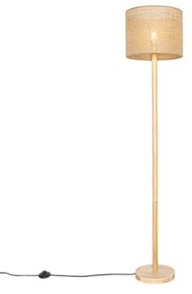 QAZQA Landelijke vloerlamp hout met linnen kap naturel 32 cm - Mels Wit