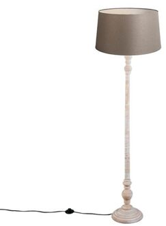 QAZQA Landelijke vloerlamp taupe met linnen kap 45 cm - Classico Grijs