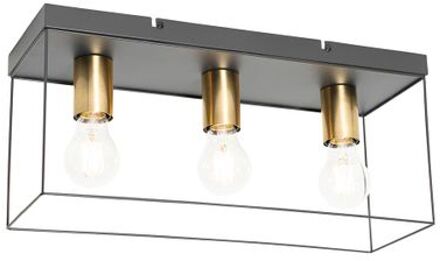 QAZQA Minimalistische Plafondlamp Zwart Met Goud 3-lichts - Kodi