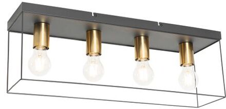 QAZQA Minimalistische Plafondlamp Zwart Met Goud 4-lichts - Kodi