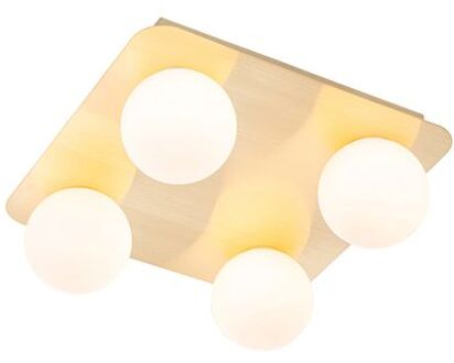 QAZQA Moderne Badkamer Plafondlamp Messing Vierkant 4-lichts - Cederic