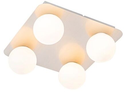 QAZQA Moderne Badkamer Plafondlamp Staal Vierkant 4-lichts - Cederic