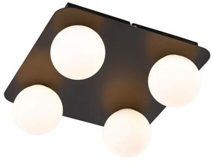QAZQA Moderne Badkamer Plafondlamp Zwart Vierkant 4-lichts - Cederic