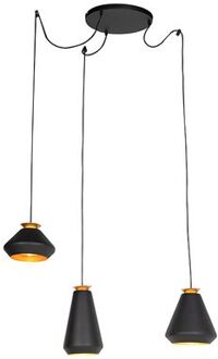 QAZQA Moderne hanglamp 3-lichts zwart met goud - Mia