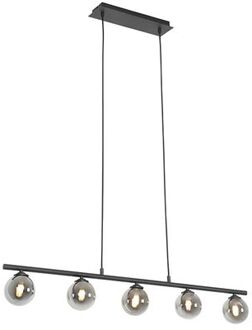 QAZQA Moderne Hanglamp Zwart 100 Cm 5-lichts Met Smoke Glas - Athens