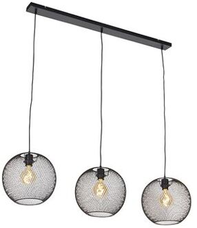 QAZQA Moderne Hanglamp Zwart 3-lichts - Mesh Ball
