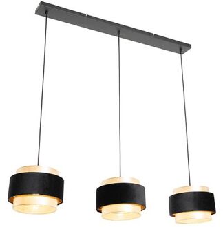QAZQA Moderne Hanglamp Zwart Met Goud 3-lichts - Elif