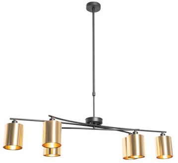 QAZQA Moderne Hanglamp Zwart Met Goud Verstelbaar 6-lichts - Lofty