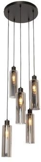 QAZQA Moderne hanglamp zwart met smoke glas 5-lichts - Stavelot