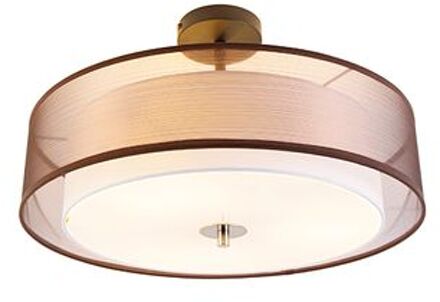 QAZQA Moderne plafondlamp bruin met wit 50 cm 3-lichts - Drum Duo