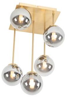 QAZQA Moderne plafondlamp goud 5-lichts met smoke glas - Athens